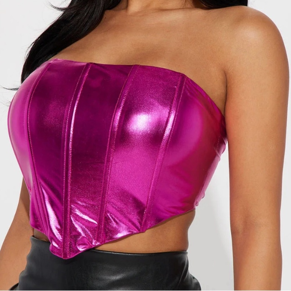 Electric Karma Metallic Corset - Fuchsia